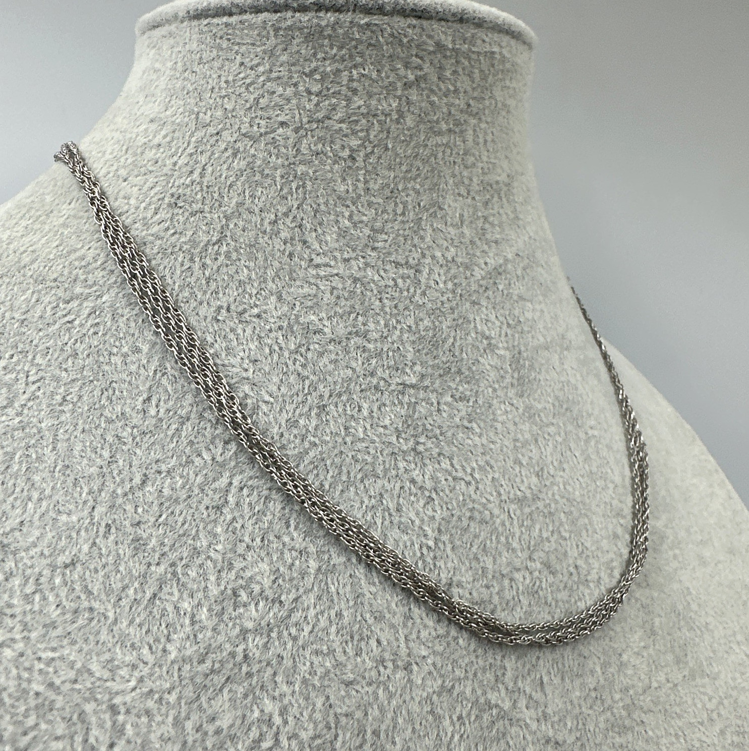 Vtg Sterling Silver 925 Three Strand Layered Cable Chain 16” 4.96g Lobster Clasp