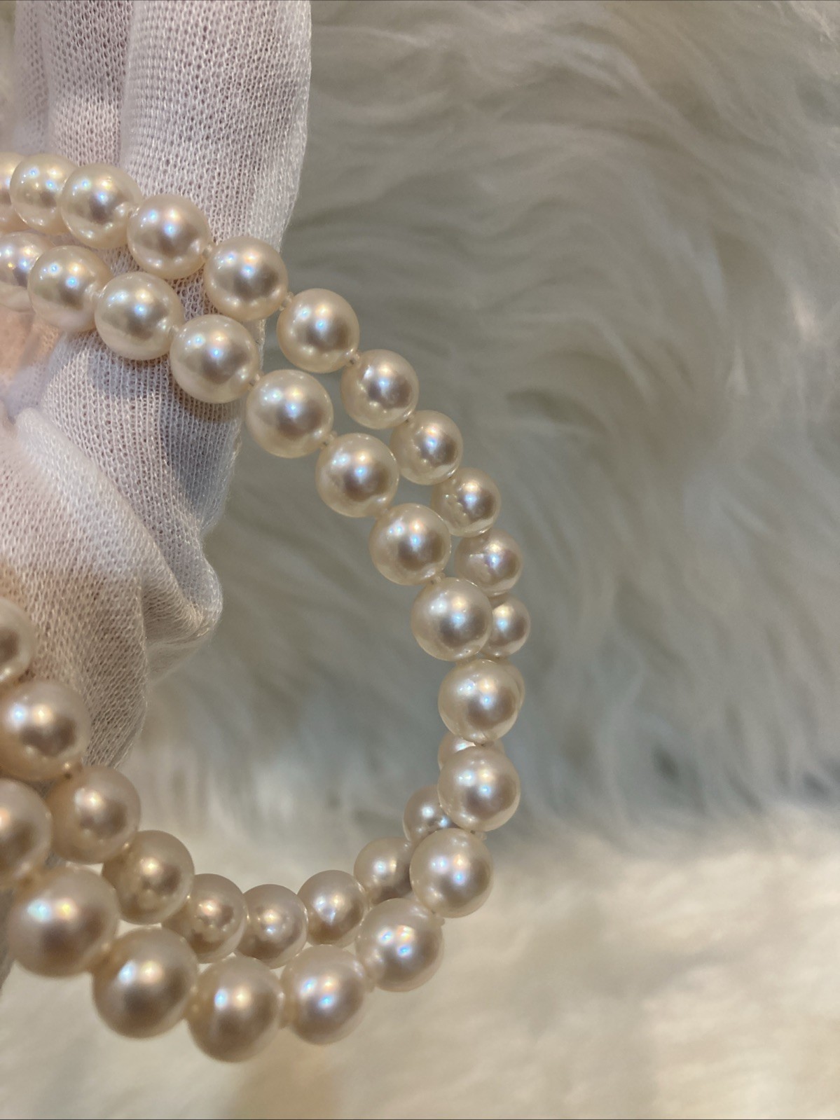 A03 Japanese Akoya Pearl Necklace 82cm 7.5-8mm Silver Clasp Long 69g Excellent