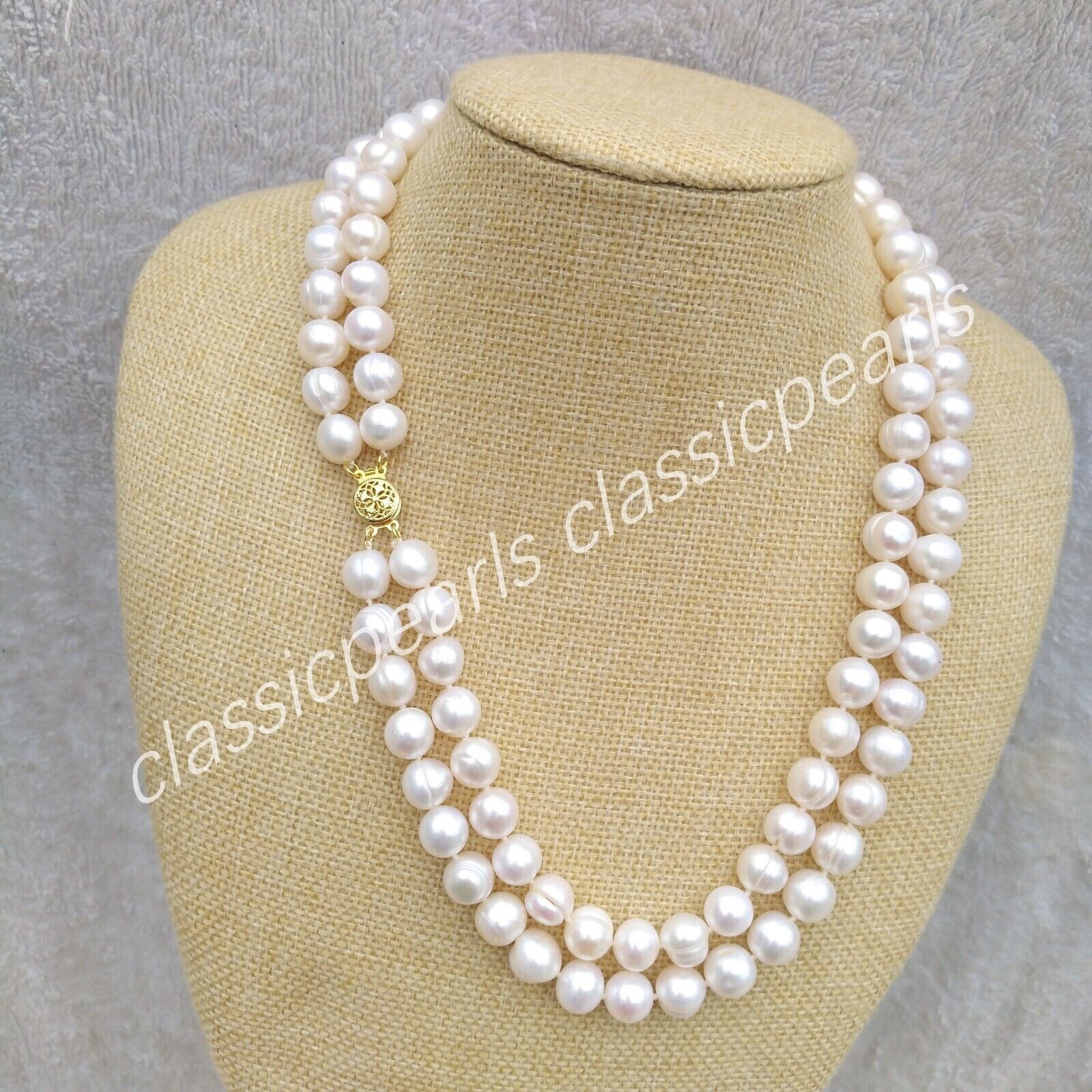 Double Strands AAA 10-11mm Baroque SOUTH SEA White Pearl Necklace 14k Gold P