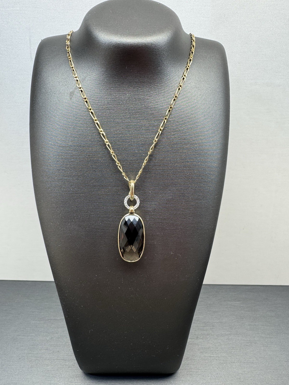 9ct Yellow Gold 70cm Chain with 9ct Yellow Gold Smokey Quartz & Diamond Necklace