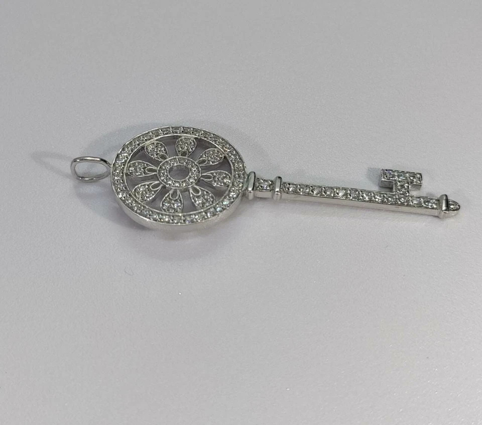 0.50 Ct Round Cut Moissanite Fancy Style “Key” Charm Pendant 925 Sterling Silver
