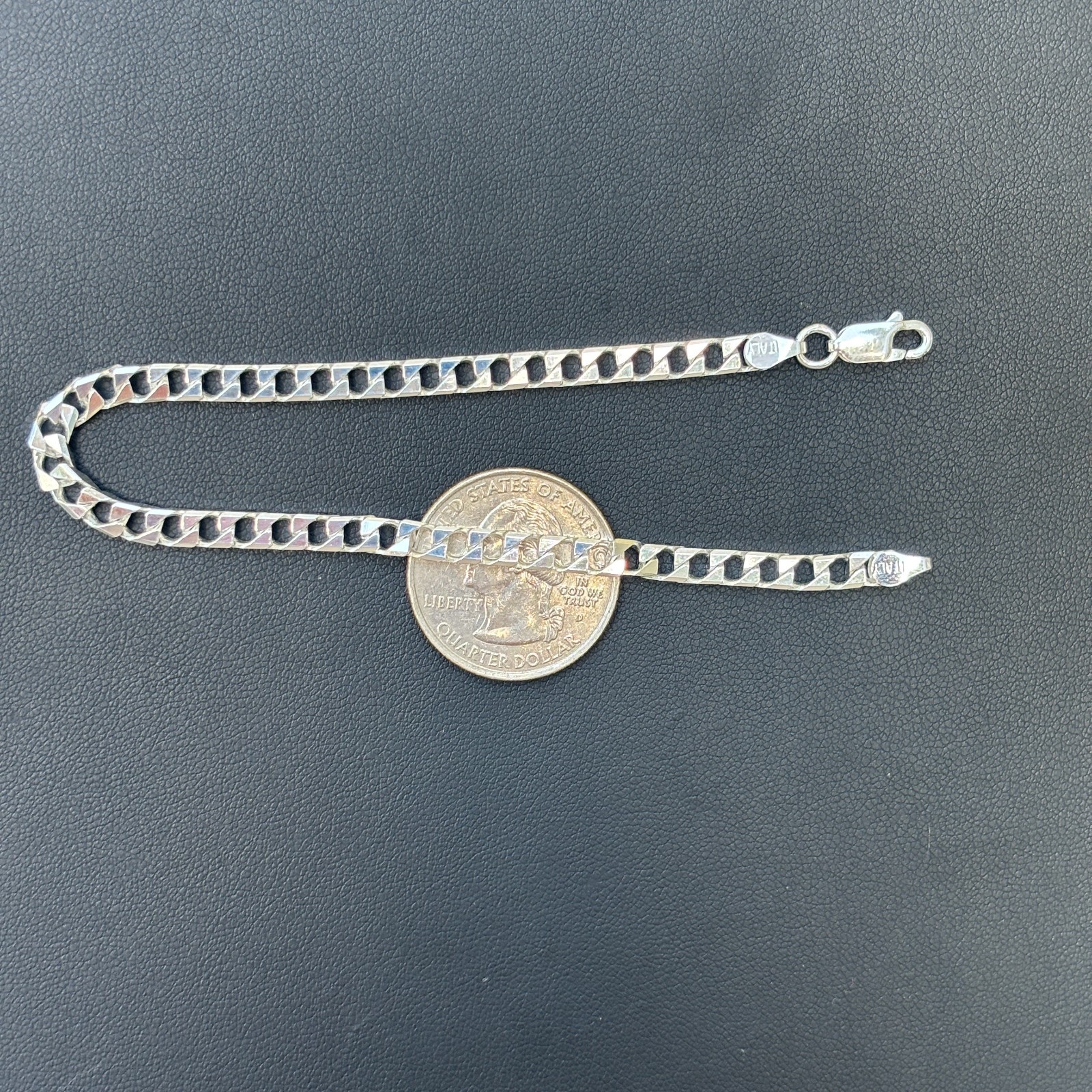 4mm Square Curb Link Bracelet – Real Solid 925 Sterling Silver MADE IN ITALY