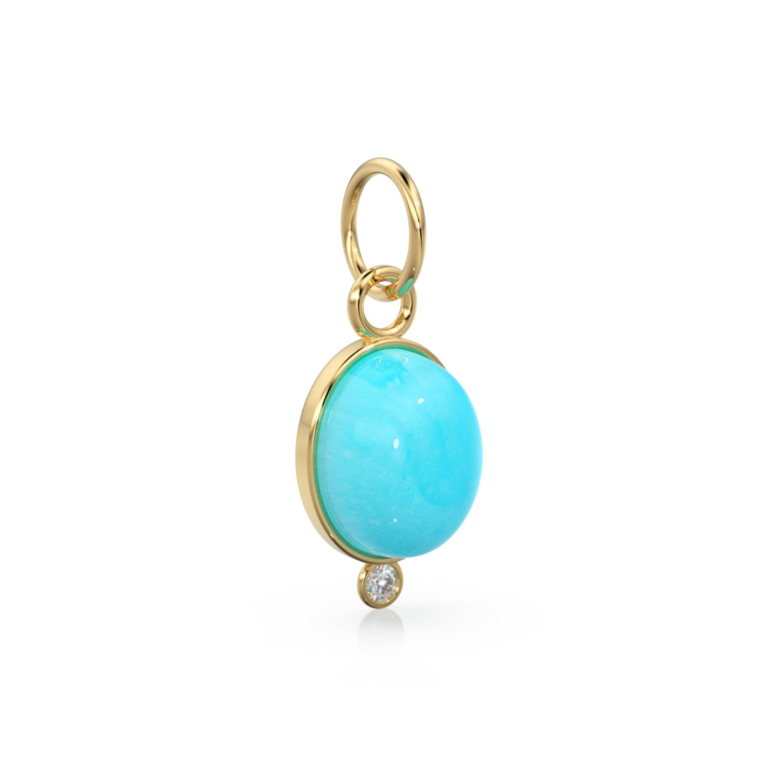14K Gold Sleeping Beauty Turquoise & Diamond Pendant Oval Bezel Gemstone