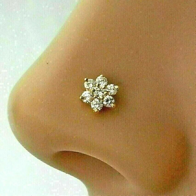 0.44 ct each lab grown diamond nose stud ring piercing 14kt yellow gold plated