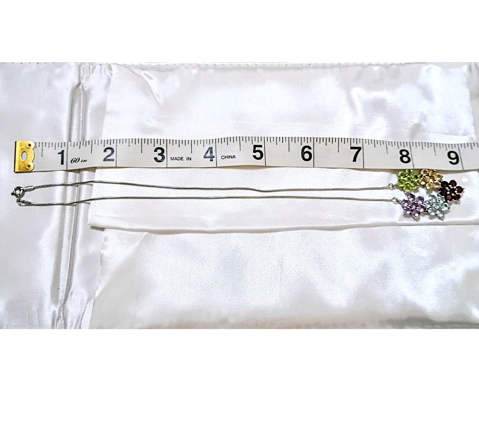 Silver Genuine Gemstone 5 Multicolor Flower Clusters 18″ Snake Chain Necklace