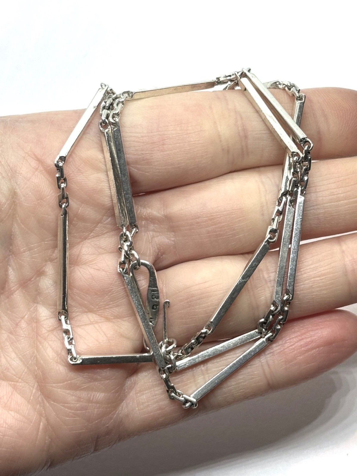 Vintage Modernist Bar Link Design Sterling Silver Necklace 24” 20.4 grams