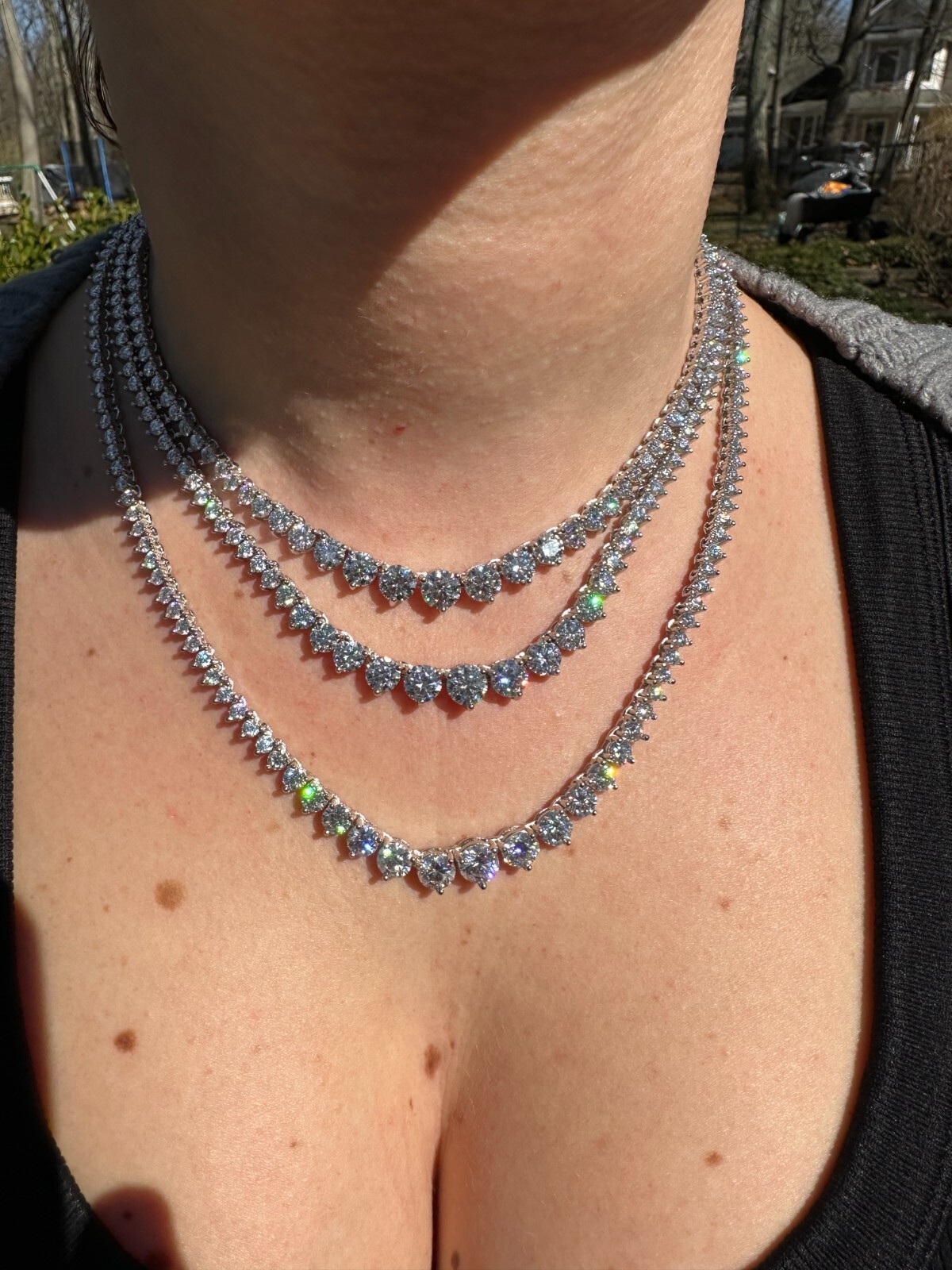 Real Iced MOISSANITE Riviera 3-7mm Graduated Tennis Chain Necklace – VVS D Color