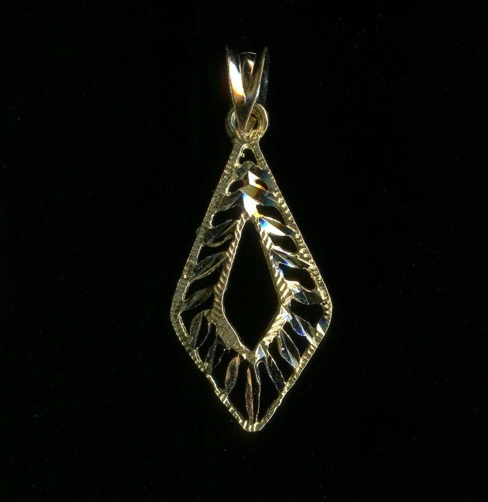 New 10K 26mm Solid Yellow Gold Diamond Cut Marquise Leaf Petal Pendant Charm (FI