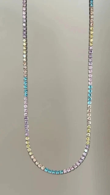 9Ct Round Lab Created Multicolor Sapphire Tennis Necklace 14K Yellow Gold Plated