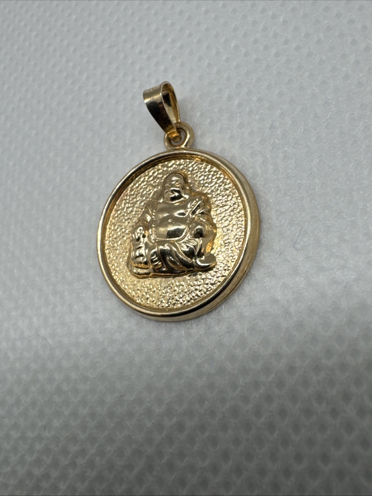 14k 585 Yellow Gold Hollow Buddha Charm Pendant Buddhism Round 16.7mm 1.22g