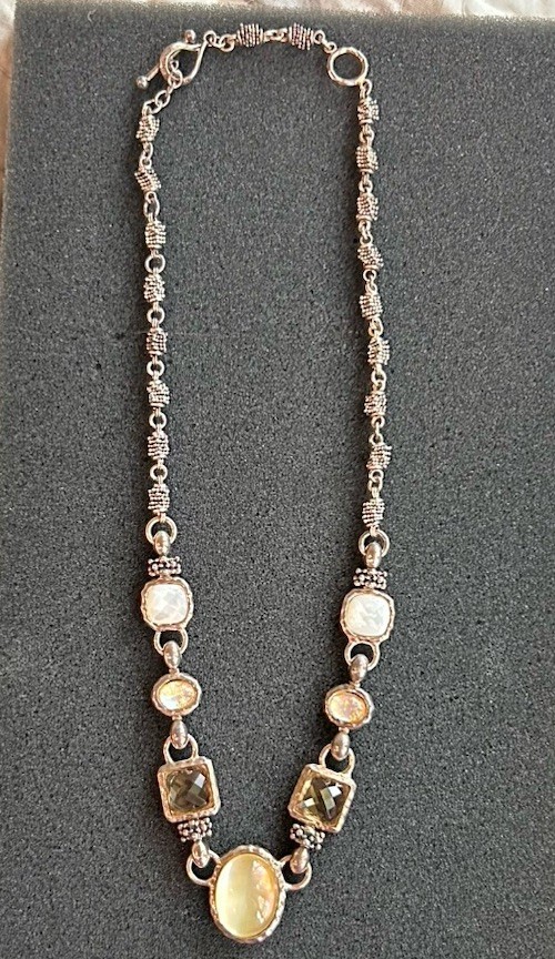 Michael Dawkins Sterling Silver Crystal MOP Adjustable Necklace Toggle Clasp 20”