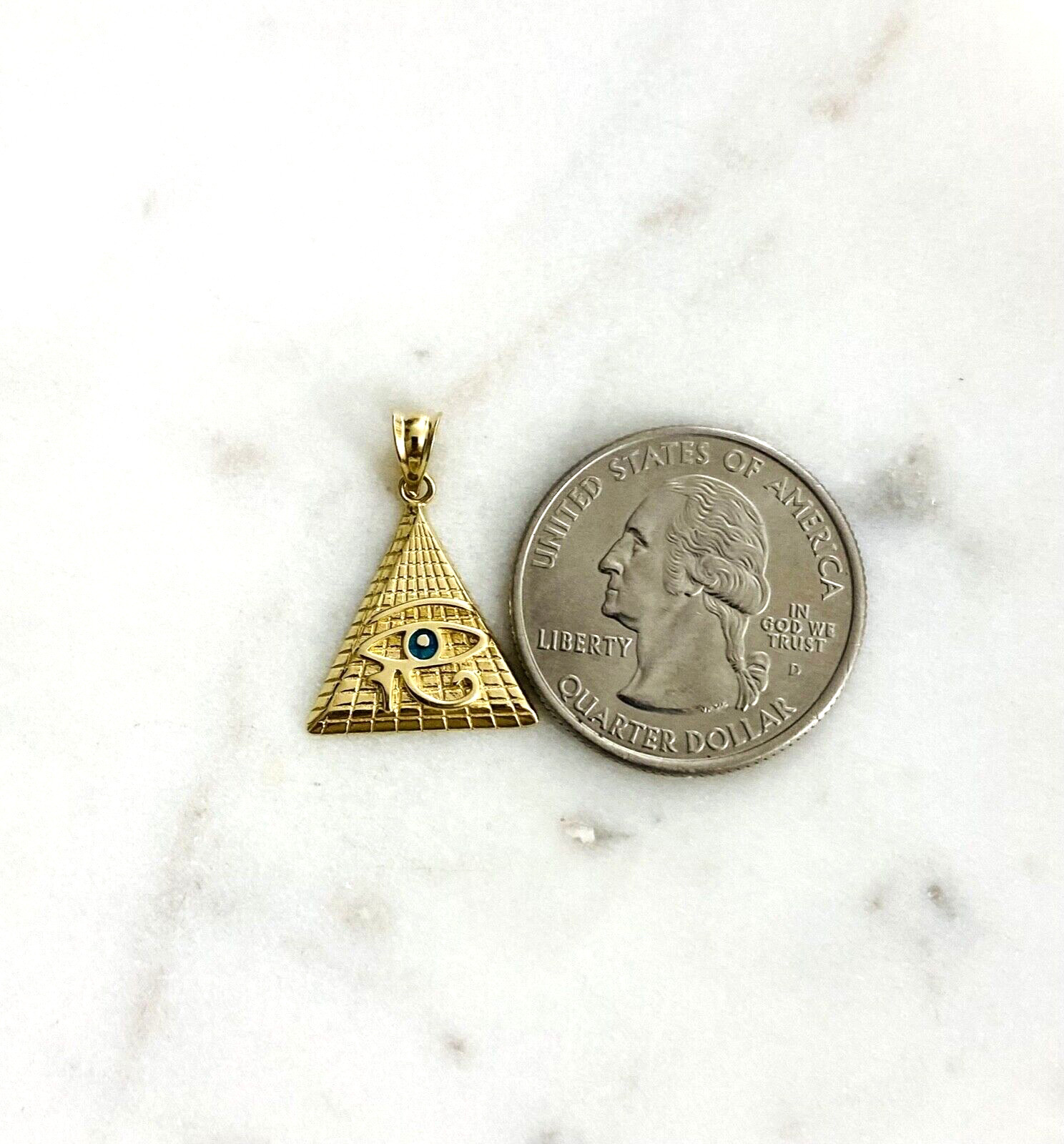 14k Solid Gold Eye of Horus Egyptian Pyramid 23mm x 16mm Pyramid Pendant- PT2800