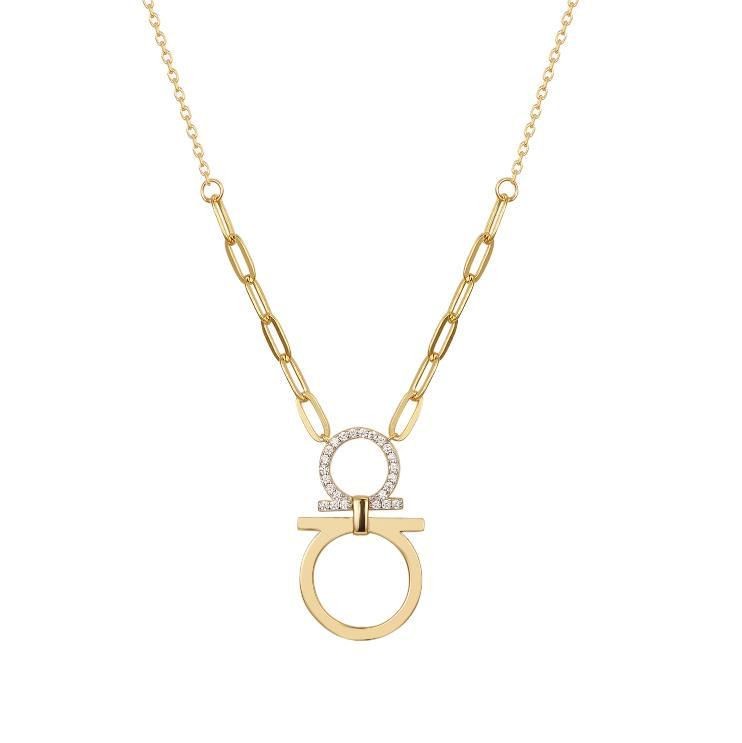 Gold on Silver Equestrian Necklace Cubic Zirconia Hallmarked Womens Gift