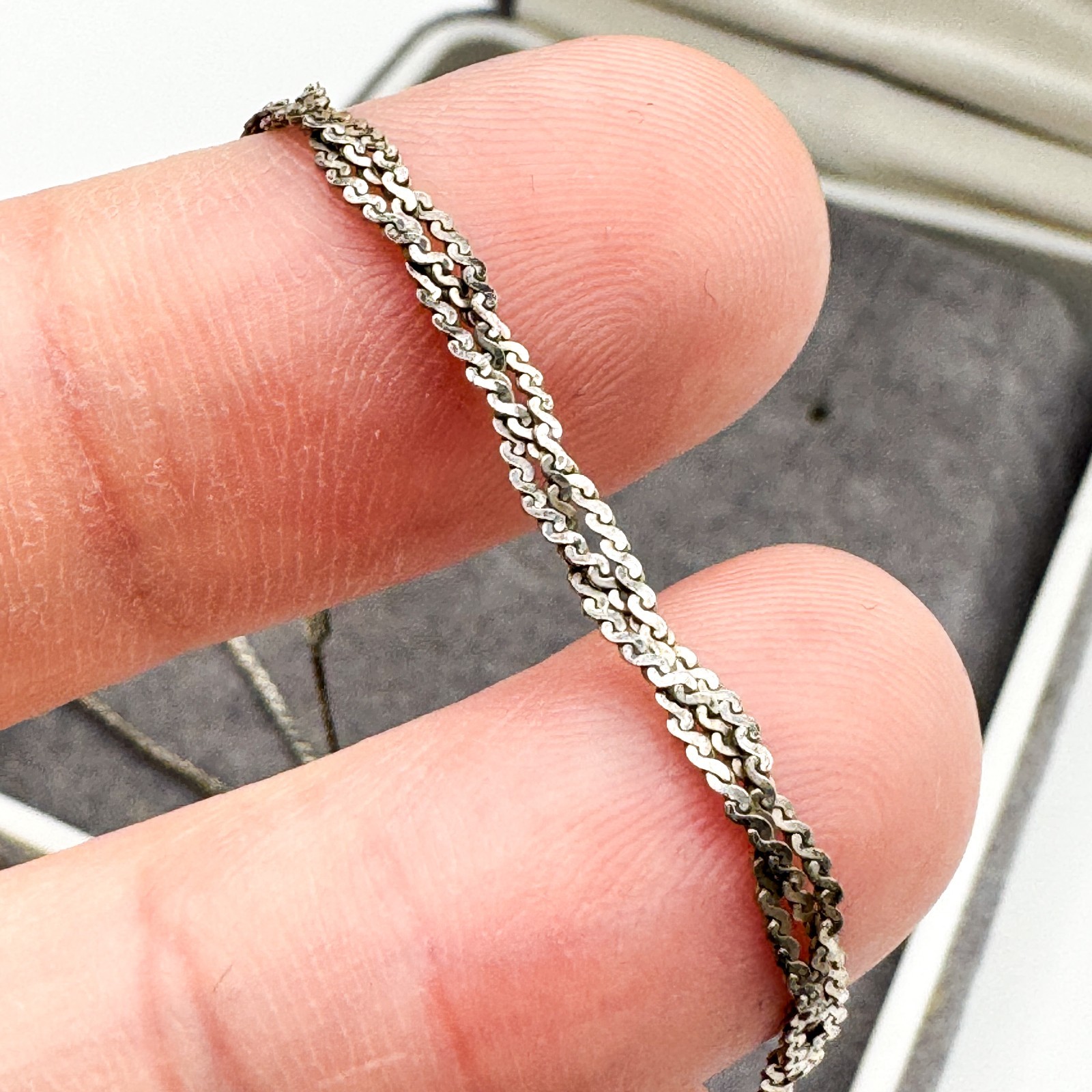 Vintage 925 Sterling Silver Plait Link Chain Necklace 38cm Spring Ring Clasp