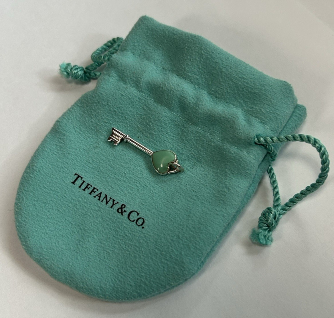 Tiffany & Co Sterling Silver Turquoise Key Pendant W/ Pouch