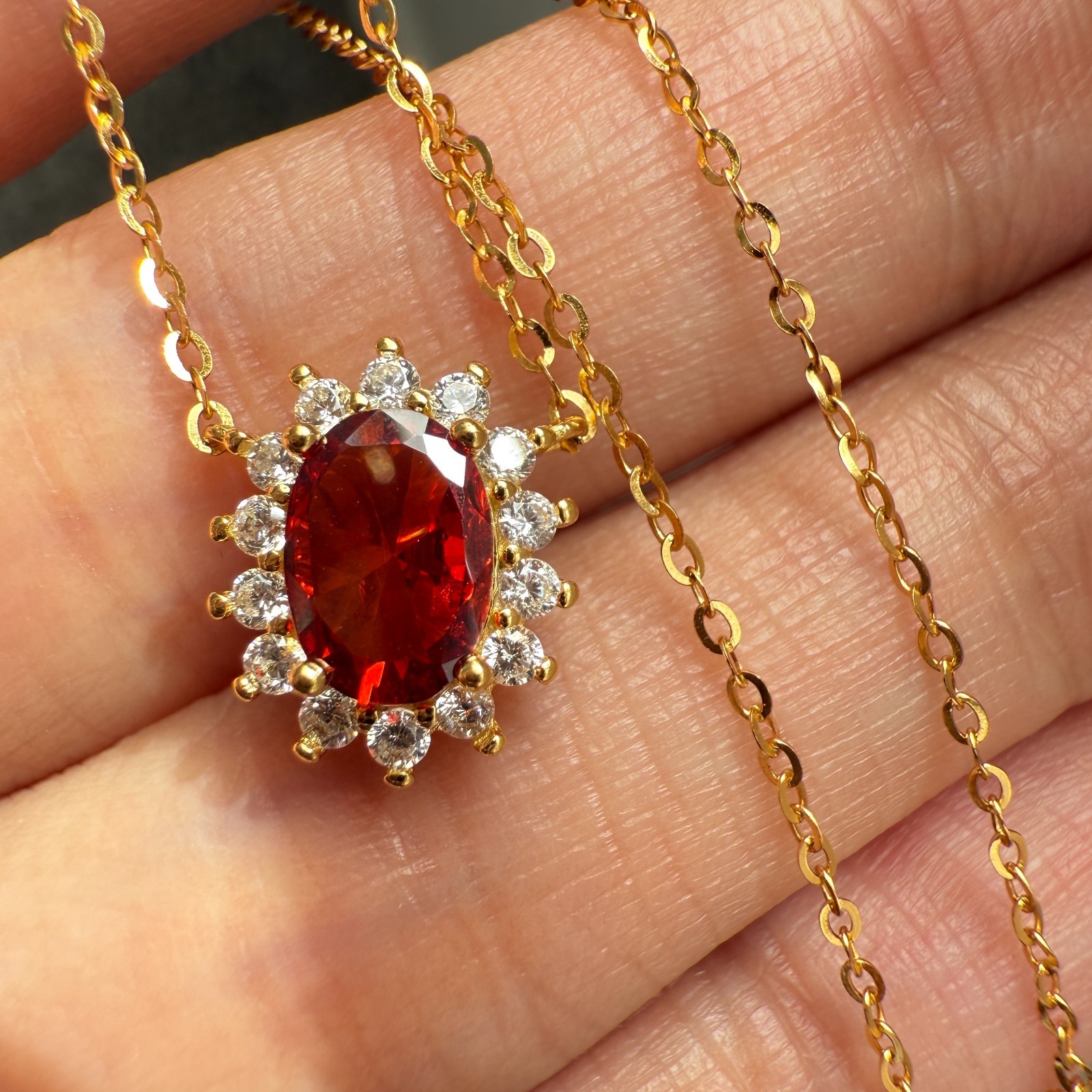 925 Sterling Silver Necklace 7x5mm Natural Garnet Zircon Handmade Flower Chain