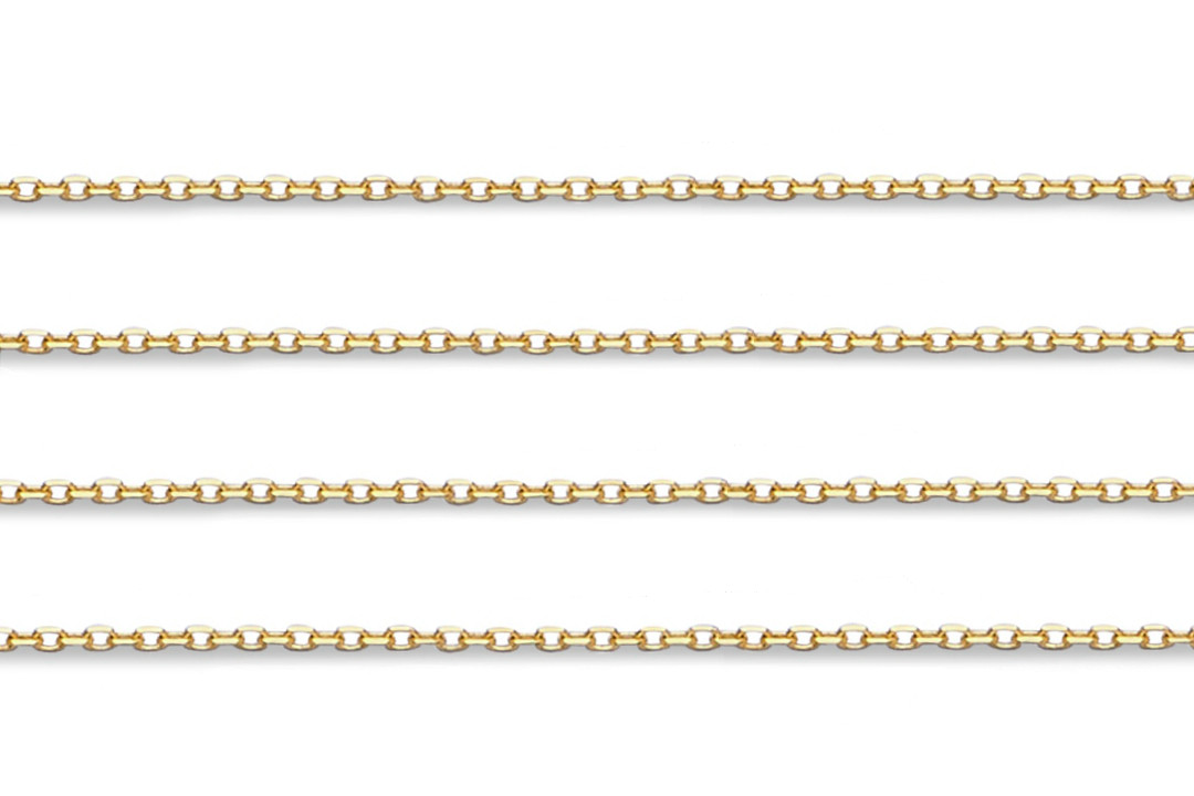 10K Yellow Gold Diamond Cut Cable Chain 1mm Wide 14 16 18 20 22 24″ Spring Ring