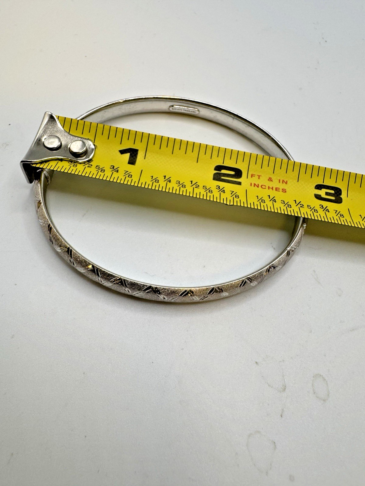 7 Inch 925 Hinged Bangle 925 Thailand Satin Finish Diamond Cut ATI Signed 7G