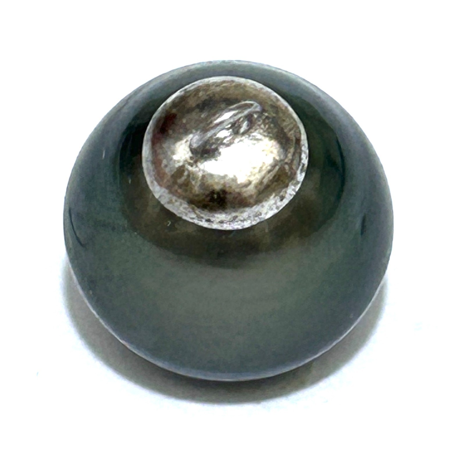 Oval 13.2 x 12.8mm Tahitian South Sea Natural Peacock Black Green Pearl Pendant