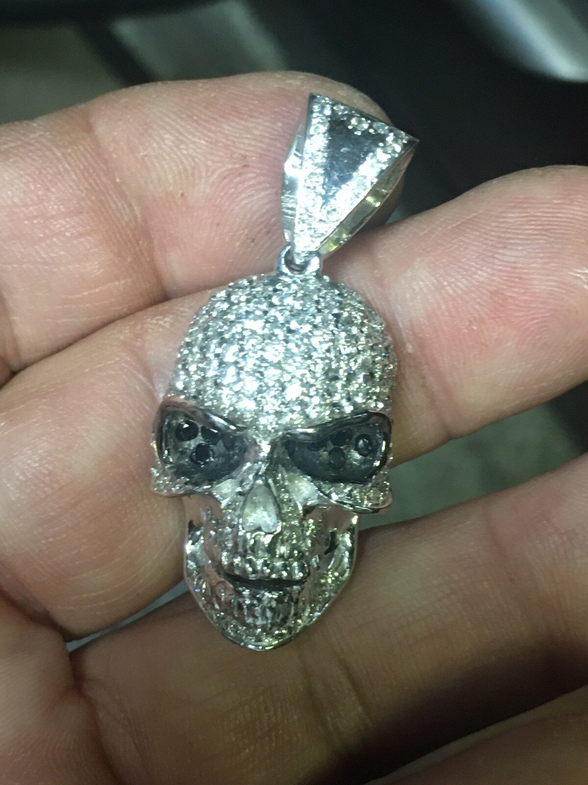 14k White Gold Color Diamond Skull Head Pendant 1.8″ Pave Charm 3.00 CT
