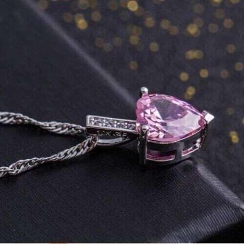 2Ct Heart Cut Lab-Created Pink Sapphire Solitaire Pendant 14K White Gold Plated