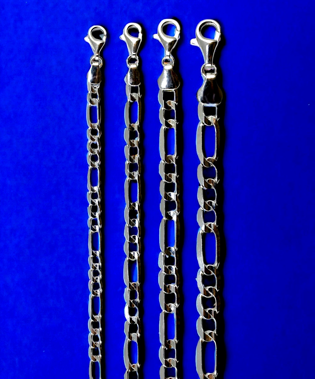 10K White Gold SOLID Figaro Necklace Bracelet Chain Real Gold 2mm-6mm 7″-30″