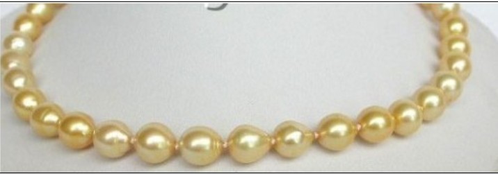 18″10-12MM SOUTH SEA GENUINE GOLD PEARL NECKLACE VERY GOOD LUSTER AAA+