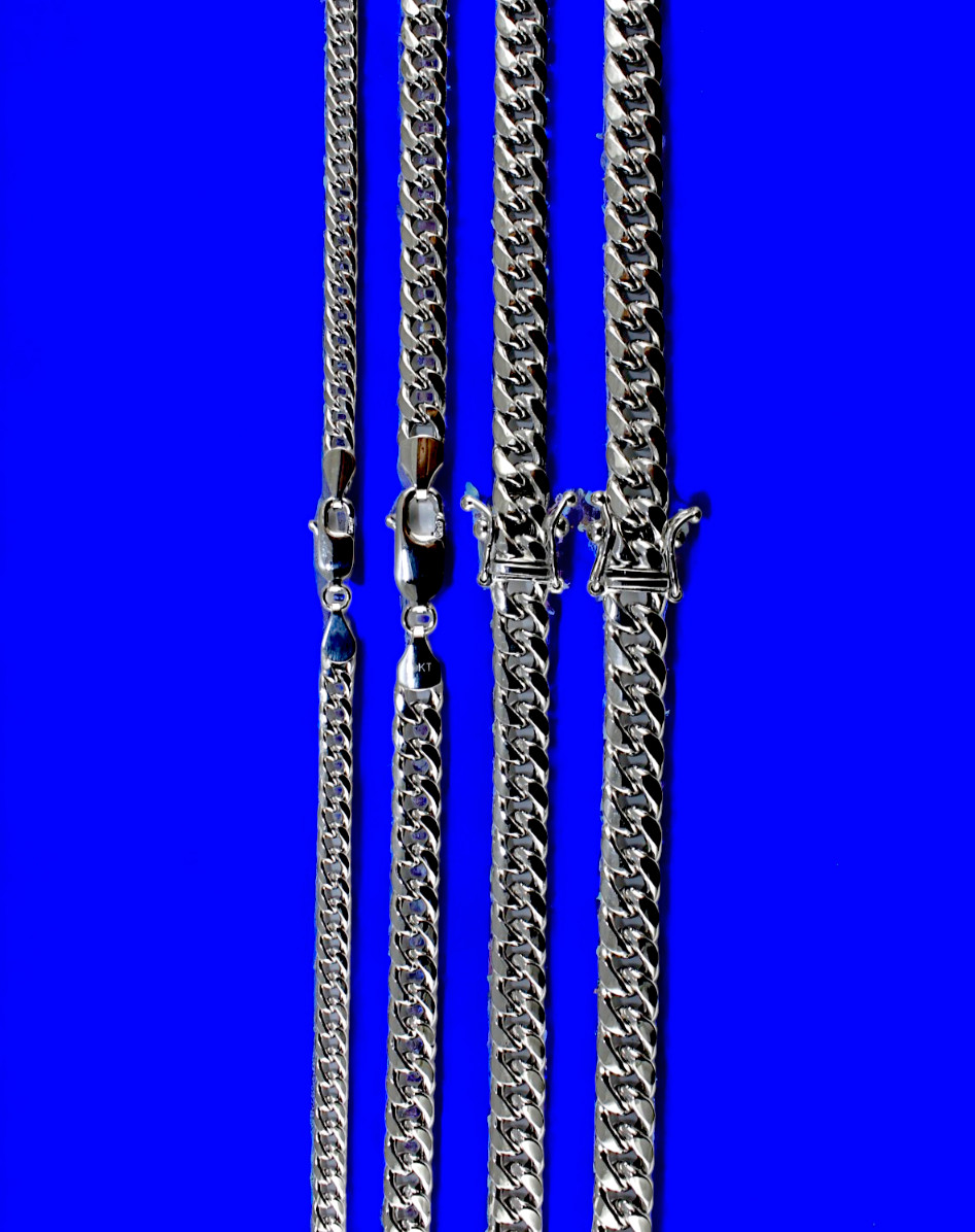 10K White Gold 2mm-7mm Miami Cuban Link Chain Necklace Bracelet Real 7″-30″