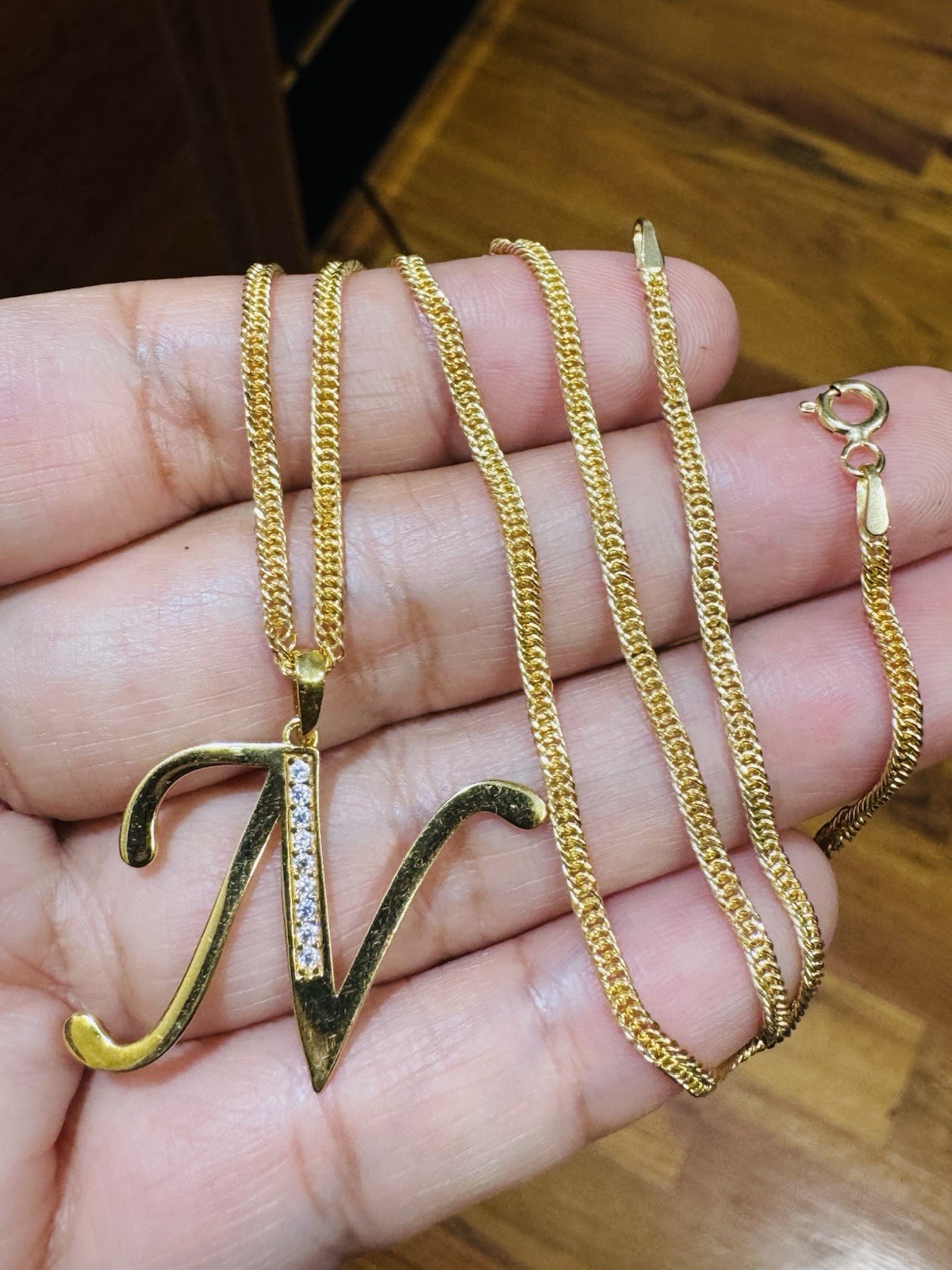 18K 750 Genuine Gold Letter N Set Necklace 15.6/16” Inch Long 4.54g 2.2mm
