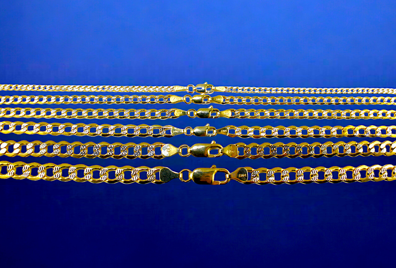 14K Yellow Gold Pave Curb Cuban Necklace Bracelet Chain Link Real 2mm-7mm 7″-30″