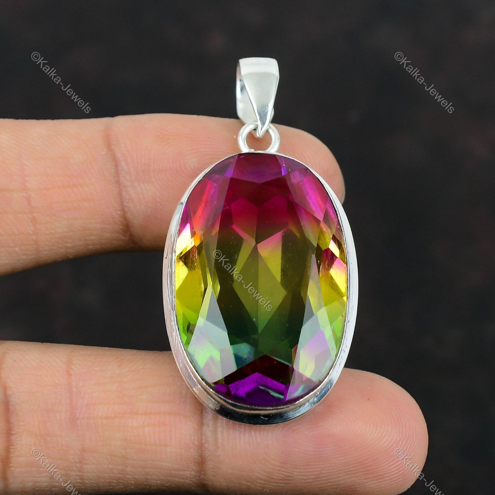 Birthday Gift For Her Natural Multi Tourmaline Gemstone Pendant 925 Silver