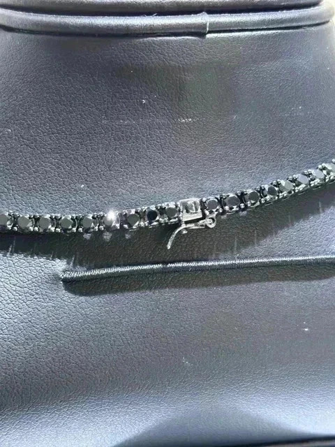17Ct Round Cut Black Diamond Men’s Fancy Necklace 14k White Gold Plated