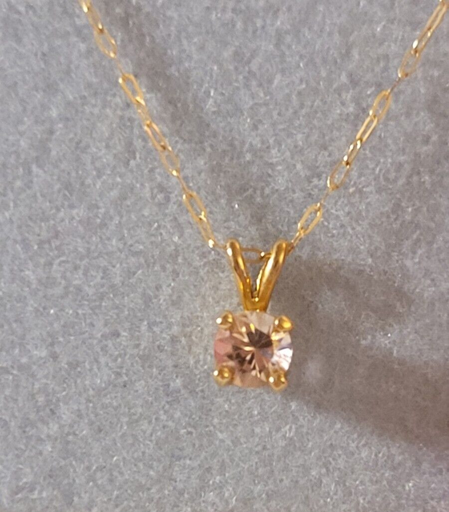 14k Yellow Gold NATURAL PINK TOURMALINE Pendant w 18″ Cable Chain Approx .24 ct