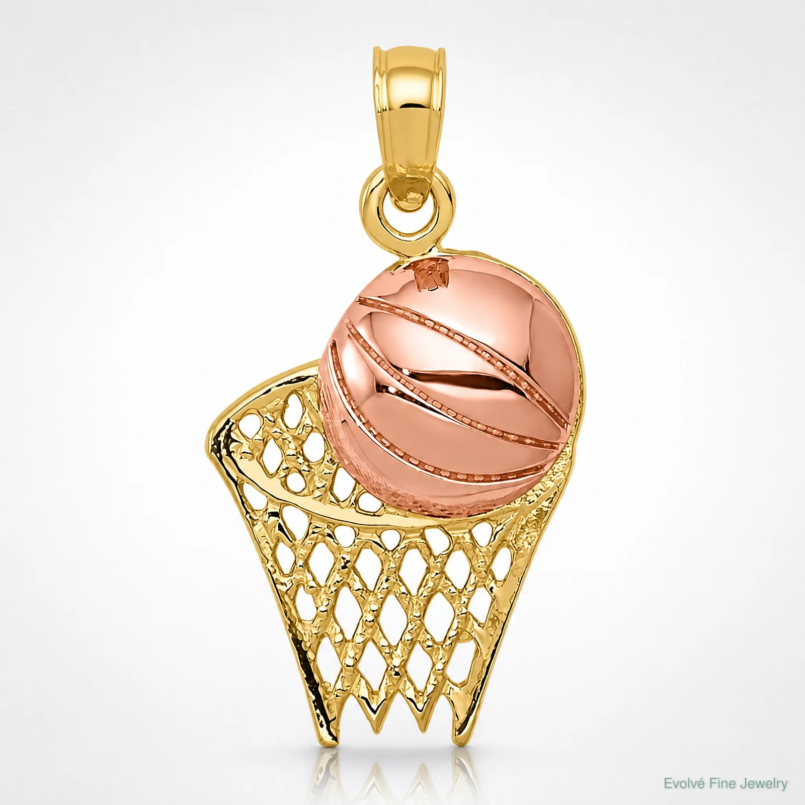 10K / 14K Two-Tone Basketball Hoop With Ball Pendant
