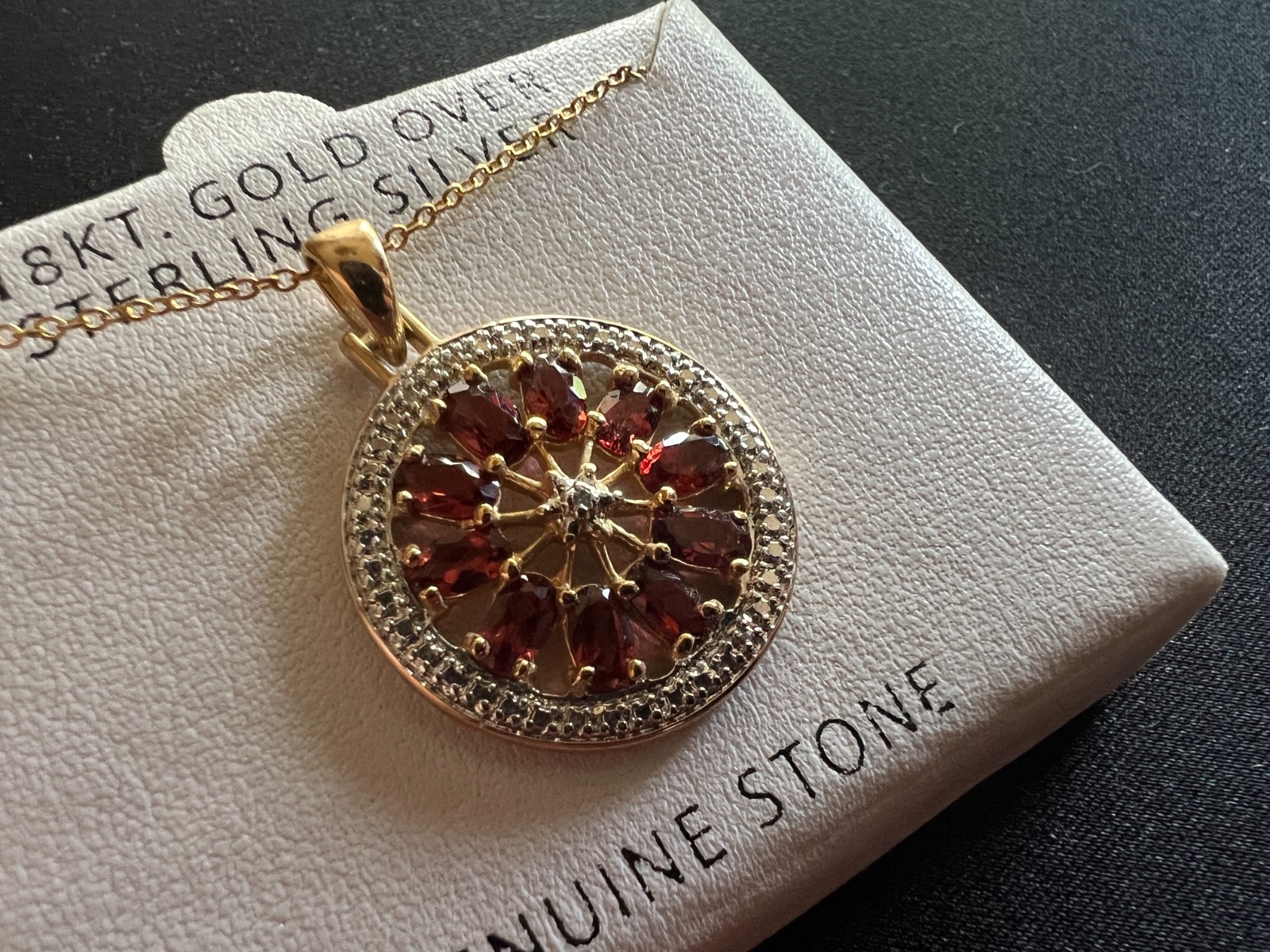 925 Sterling Silver Oval Garnets Diamond Accent Round Pendant & Necklace