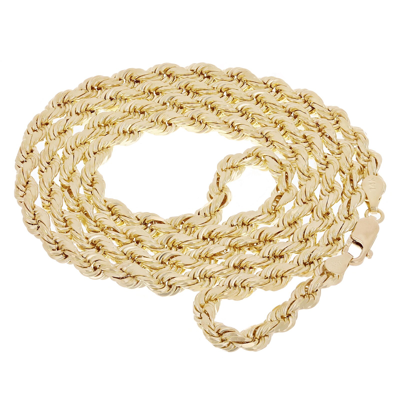 14k Yellow Gold Solid Twisted Diamond Cut Rope Chain Necklace 22″ 5mm 39 grams