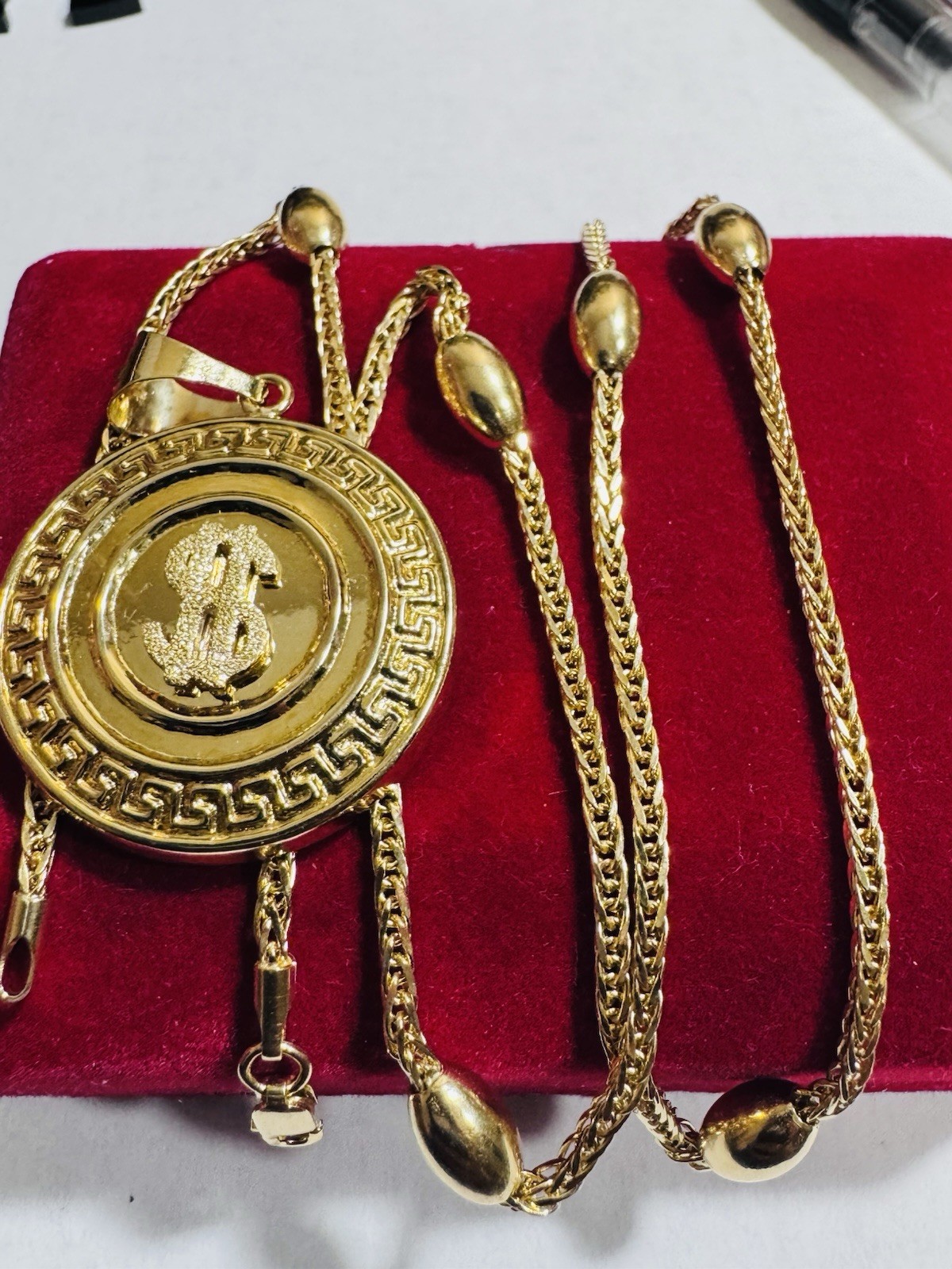18K 750 Gold Oval Chain Dollar $ SET Necklace 17.6”/18” Long 9.6g 2.2mm WOMENS