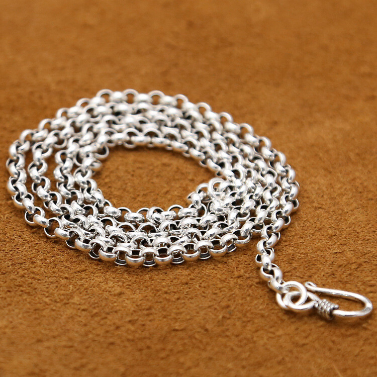 Real 925 Sterling Silver 4mm 5mm 6mm Rolo Link Chain Necklace 17.7″-33.4″ L