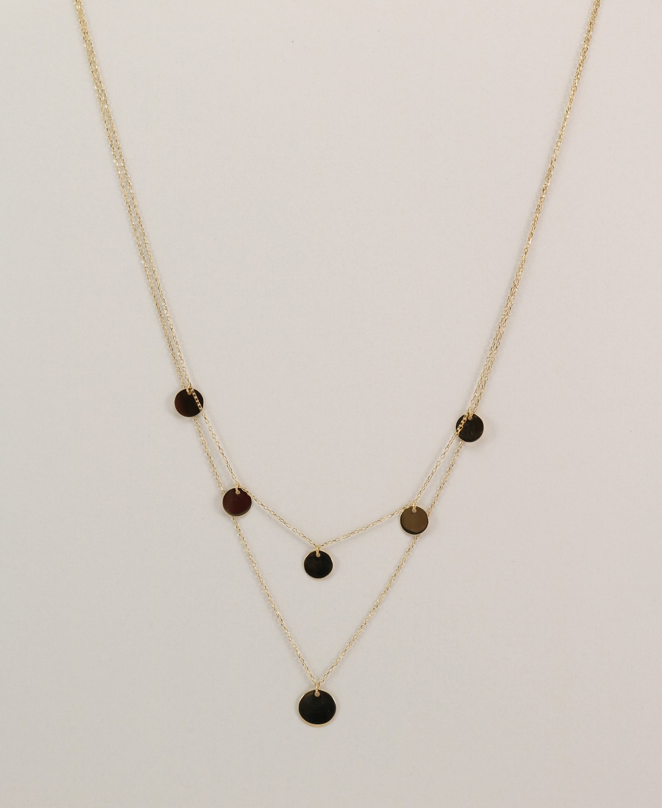 New 14K Yellow Gold Layered Disc Necklace