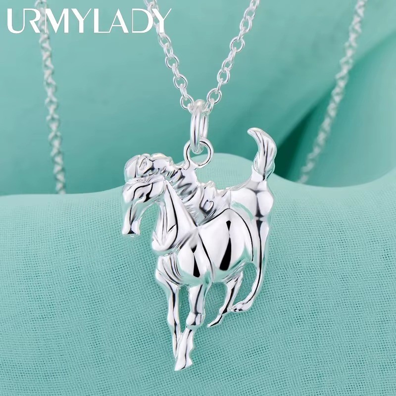 925 Sterling Silver Women Elegant Horse Pendants Chain Necklace