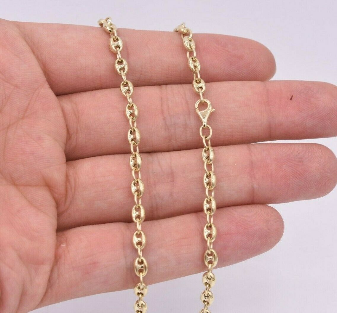 4mm Puffed Mariner Anchor Link Chain Necklace Real 14K Yellow Gold All Sizes