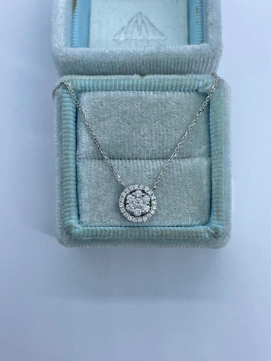 1Ct Lab Created Diamond Round Women’s Halo Cluster Pendant 14K White Gold Plated