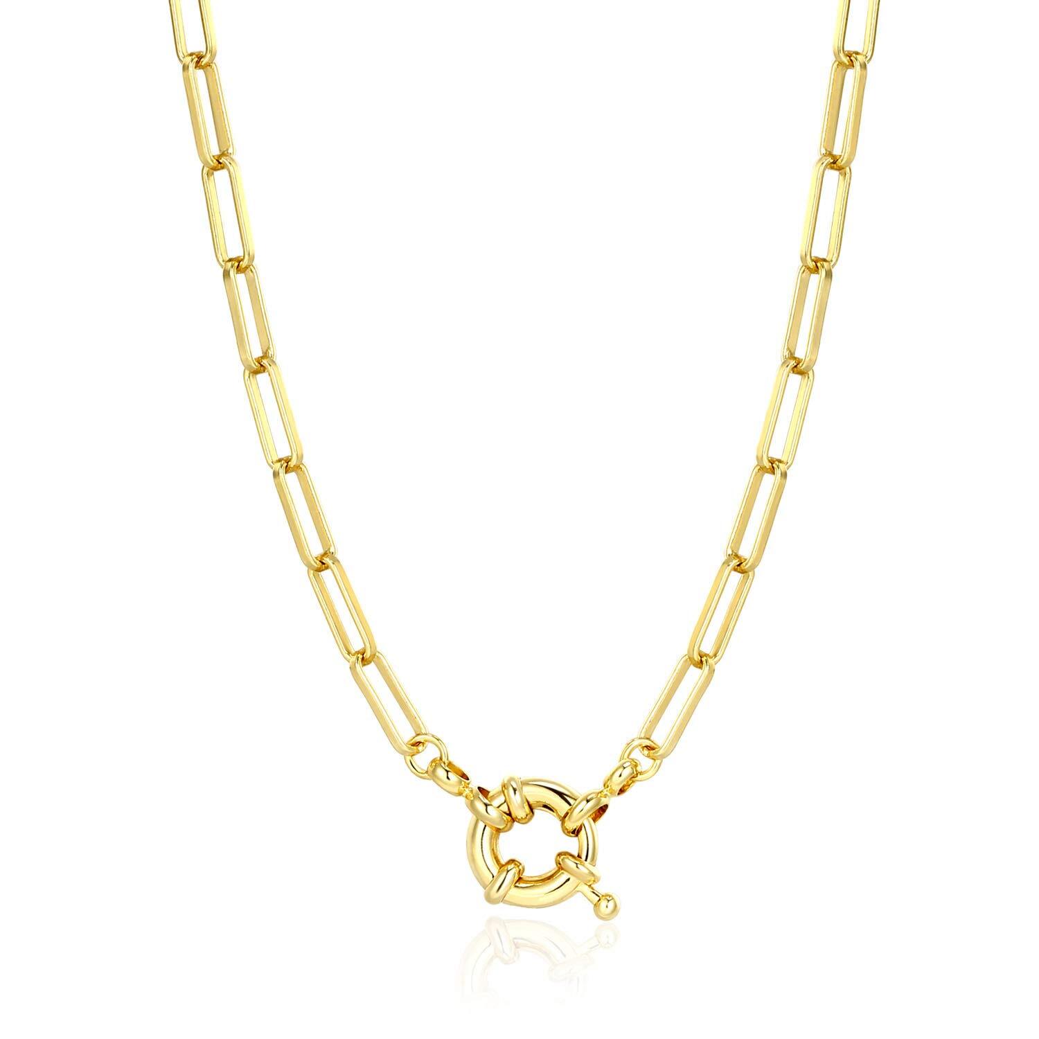 Oval Link Chain Gold Plated Necklace 20 Inches Women’s Layered Paperclip Design