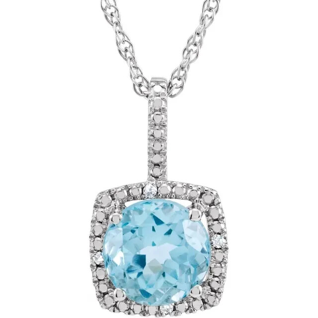 Sterling Silver 7 mm Natural Sky Blue Topaz & Natural Diamond 18″ Necklace