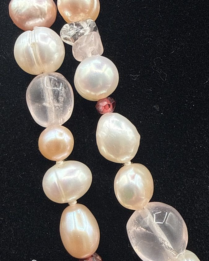 HONORA Pearl Rose Quartz and Rhodochrosite Garnet Necklace in Sterling Silver