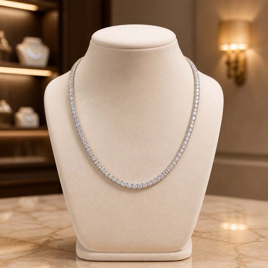 925 Sterling Silver 16” 3MM Moissanite Tennis Necklace – 11.01 CTW | GRA Cert