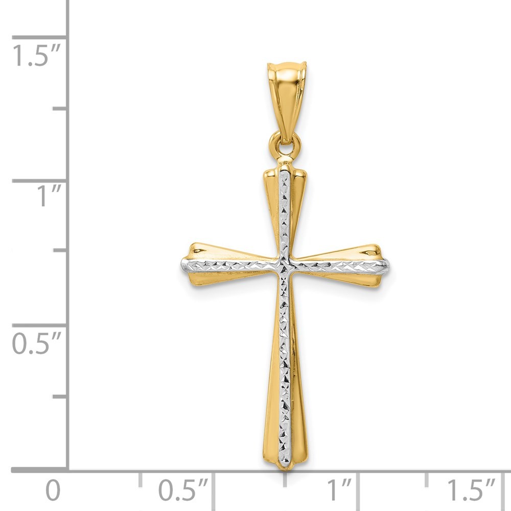 14k Two-tone Gold Diamond Cut Cross Pendant 1.02 gram, L-1.19 In, W-0.75 In