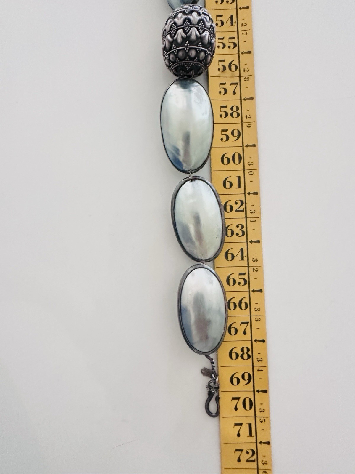 Rare Nautilus Osmena Pearl Antique 925 Silver Necklace 70cm Blue-Gray Iridescent