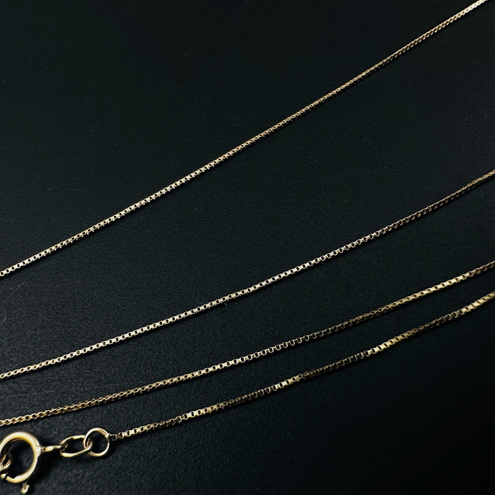 Solid 10K Yellow Gold Thin Liquid Box Link Chain Necklace, .5mm, 19 3/4″