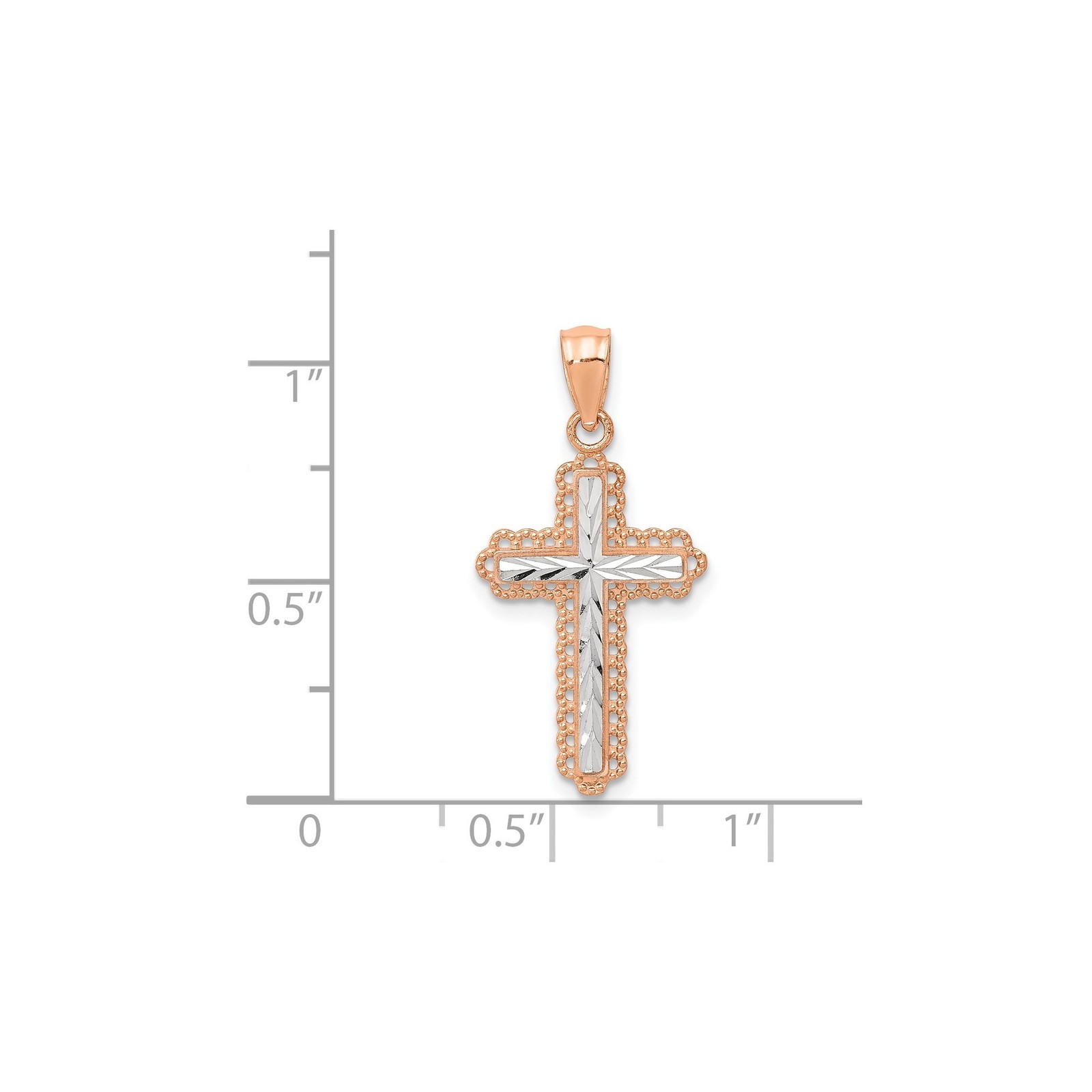14k Rose Gold Cross Pendant Women White Gold Center Beaded Edge Christian Jewelr